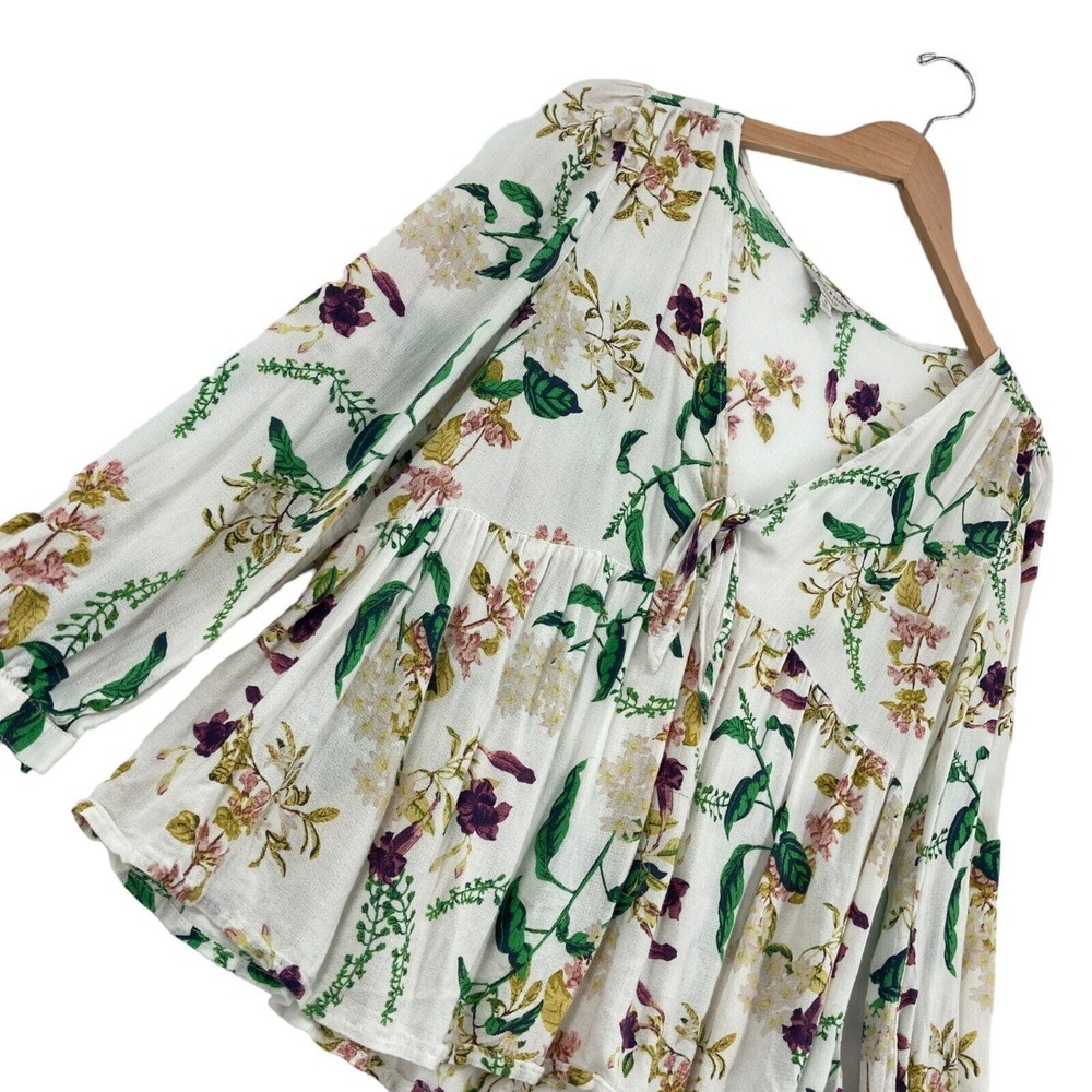 Lucky Brand Peplum Top Womens Medium Multi Floral 100% Viscose V Neck Pullover - Picture 6 of 16